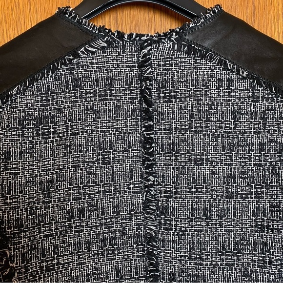 REBECCA TAYLOR Sz 4 Black/White Tweed Zip Lined Jacket Lamb Leather Accents - Picture 5 of 16